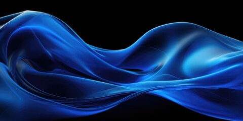 Abstract blue swirl wave on black background. Flow liquid lines design elemen, generative ai