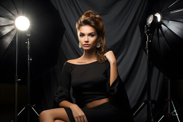Fototapeta na wymiar portrait of beautiful woman model in studio with photography concept
