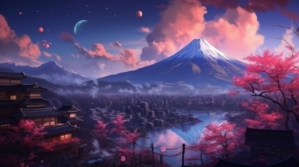 Japan fantasy style scene art
