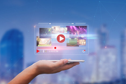 live video content online streaming marketing concept.close-up of Hands holding mobile phone