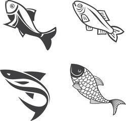 set of fish vector element, fish, sea, animal, vector, fishing, illustration, water, ocean, cartoon, icon, shark, underwater, nature, silhouette, set, tuna, fin, aquatic, marine, food, swimming, sea