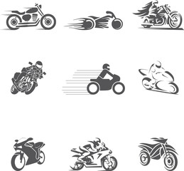 bike vector icon design set, motorcycle, bike, motorbike, silhouette, motor, sport, motocross, biker, vector, speed, vehicle, wheel, bicycle, race, transportation, chopper, transport, cycle