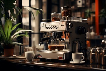 Sleek Coffee Machine Enhances Kitchen Aesthetics. AI
