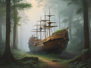 Big ship in forest