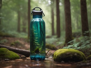 Water bottle in forest