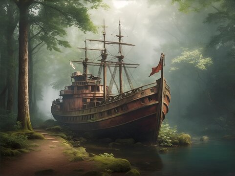 Big ship in forest