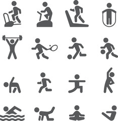 gym physical fitness and physical training vector art design, icon, people, vector, silhouette, symbol, pictogram, sport, set, fitness, business, sign, illustration, stick, person, figure, exercise