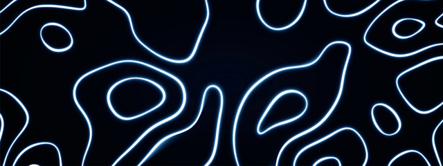Abstract neon background of topographic map concept. Magic neon light curved swirl lines. Modern landscape gradient lines Wavy backdrop. Geographic outlines. Elevation maps.  Vector cartography