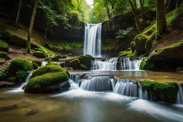 a sprawling park with a grand artificial waterfall as its centerpiece - AI Generative