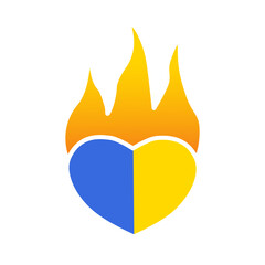 Yellow-blue heart on fire.