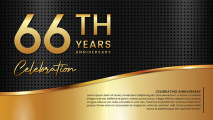 Obraz premium 66th anniversary template design in gold color isolated on a black and gold texture background, vector template
