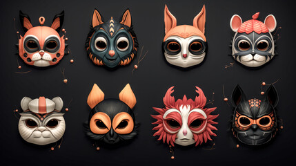 Fototapeta premium She crafted a colorful Halloween mask collection with generative AI.