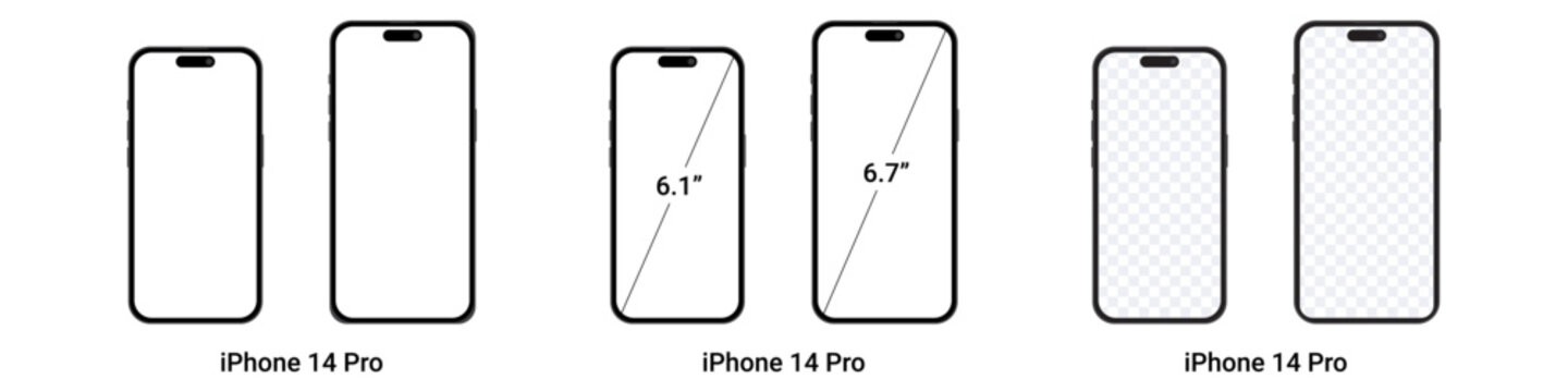 Iphone screen size mockup, 14 pro, 14 pro max, iPhone mockup. Vector illustration on a white background, eps10