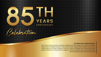 Obraz premium 85th anniversary template design in gold color isolated on a black and gold texture background, vector template