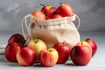 Naklejka na ściany i meble Apples in Cotton Bag. AI