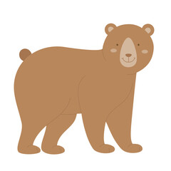 Cute forest bear. Grizzly animal, fluffy teddy bear, forest wildlife fauna vector illustration