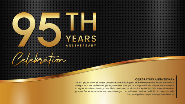 95th anniversary template design in gold color isolated on a black and gold texture background, vector template