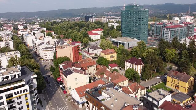 Government of Republika Srpska building in Banja Luka Aerial Shot in 4K