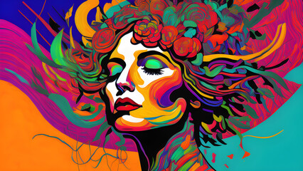 woman face with hair flowers