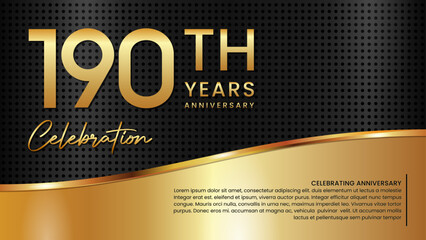 190th anniversary template design in gold color isolated on a black and gold texture background, vector template