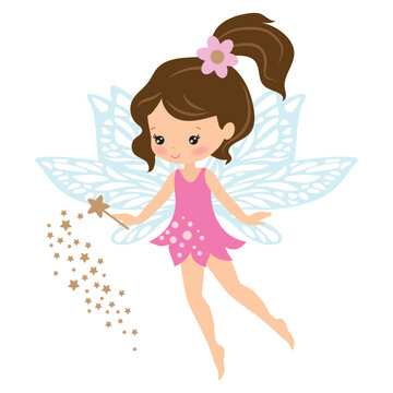 Cute little garden  fairy with a magic wand
vector cartoon illustration