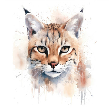 Watercolor african wild cat . Generative Ai