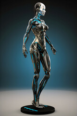 Fototapeta na wymiar Android female body in blue-grey futuristic look. Man-machine concept.