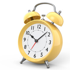 Vintage alarm clock on white background. 3d render concept of wake up time