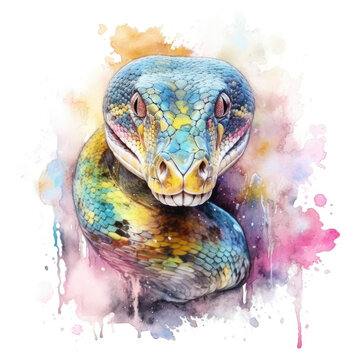 Watercolor anaconda . Generative Ai