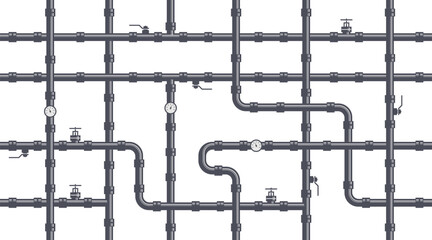 Industrial Seamless Pattern of Interwoven Pipes for Water, Gas, or Oil