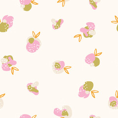 Polka dot, spot strawberry seamless pattern on white background. Hand drawn abstract illustration with dot, blob and blot for fun textile, fabric, wallpaper, wrapping paper design