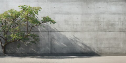 AI Generated. AI Generative. Concrete stone rock wall with tree. Simple minimal mockup wall garden view decoration