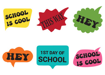 Back to School in comic speech bubbles, pop art style. Education concept. Comic dialog cloud, space cartoon. Set memphis school comic bubble halftone dot. Creative idea conversation explosion balloon