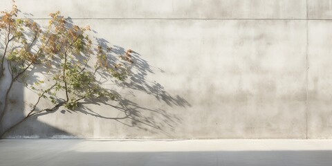 AI Generated. AI Generative. Concrete stone rock wall with tree. Simple minimal mockup wall garden outdoor with plant. Graphic Art