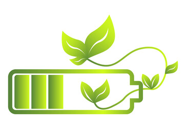 Battery, rechargeable, logo, clean green energy symbol, charger, vector illustration on white or transparent background