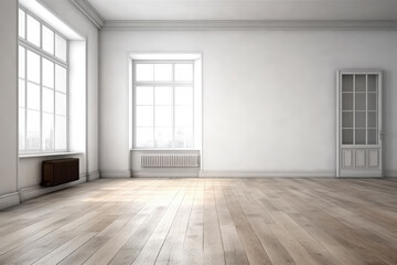 Empty room with White wall background wooden floor, Living room