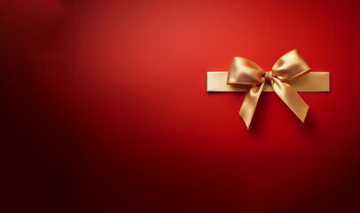 A red Christmas background with a gold bow, space for copy or text