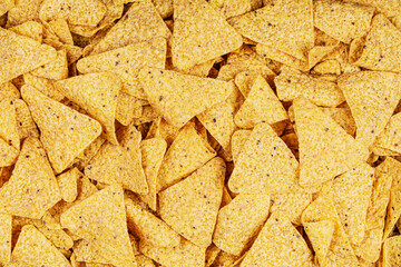 Flat lay of delicious Roasted Corn Tortilla or Nacho Chips