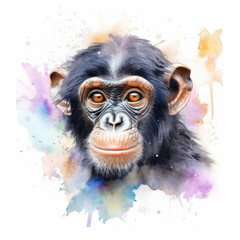 Watercolor bonobo . Generative Ai