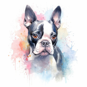 Watercolor boston terrier . Generative Ai