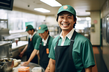 a group of restaurant worker smile