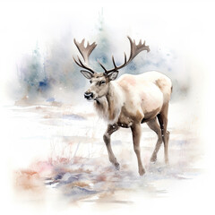 Watercolor caribou . Generative Ai