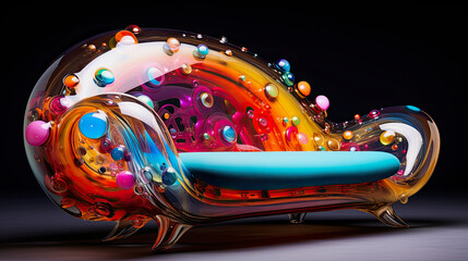 multicolored avant-garde sofa design with bubbles, generative ai illustration