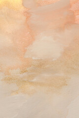 Beige, gold, White acrylic and watercolor smoke flow stain blot on paper texture background.