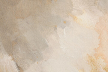 Beige, gold, White acrylic and watercolor smoke flow stain blot on paper texture background.