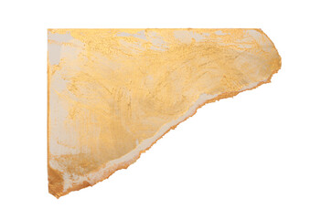 Torn empty old grunge gold, pieces texture cardboard paper isolated on white background.