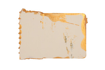 Torn empty old grunge gold pieces texture cardboard paper isolated on white background.