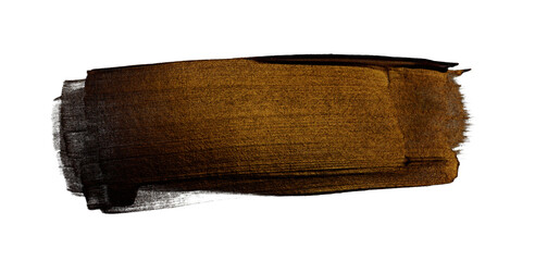 Bronze glittering color smear brush stroke stain blot on white background. Abstract Painting...