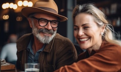 Middle-aged couple in love in a cafe
