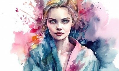 Beautiful woman, fashion illustration, watercolor painting